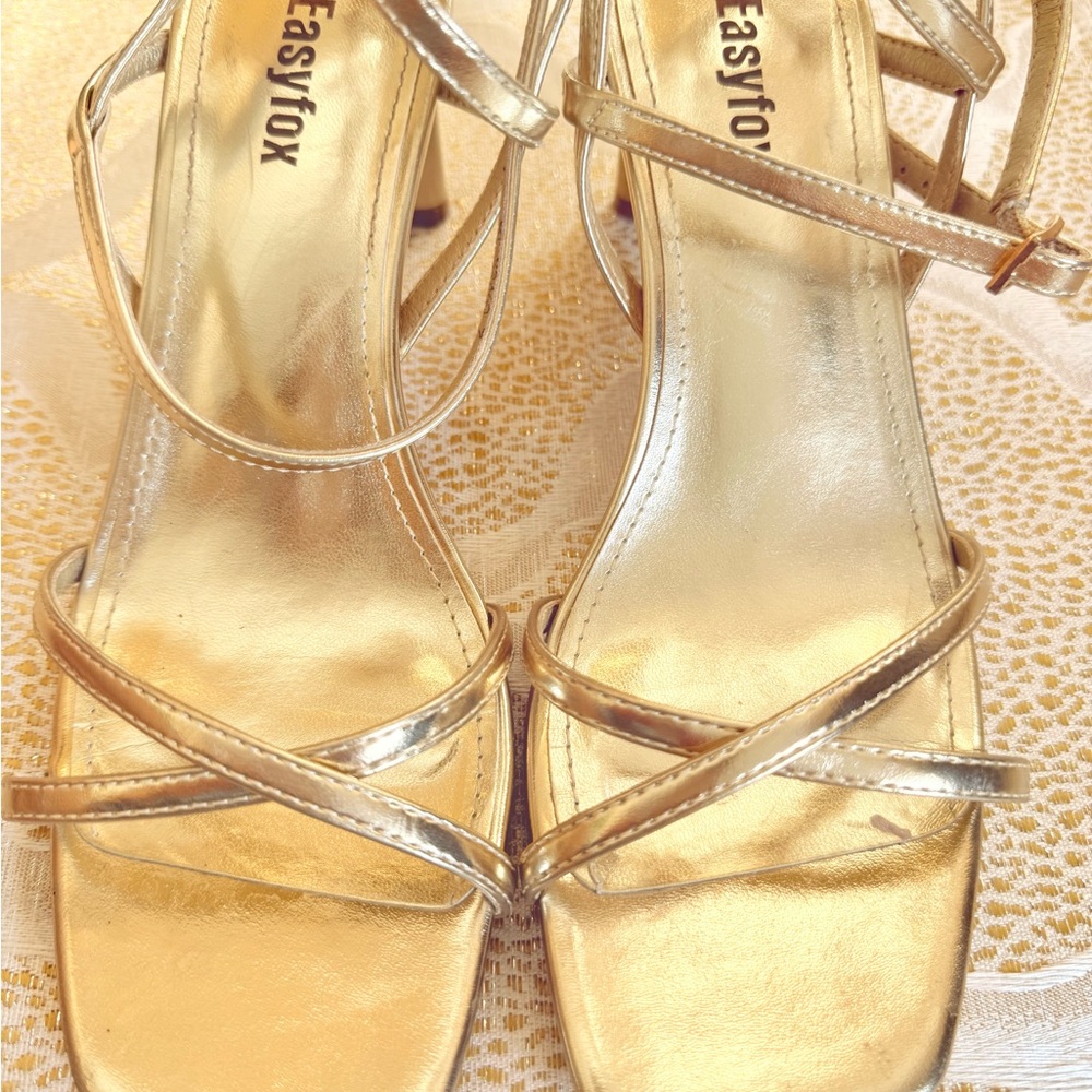 Gold Metallic Heels with Strappy Design